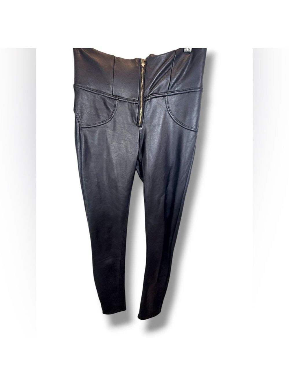 Black Faux Leather High-Rise Shaping Leggings Moto Style Size S mob wife